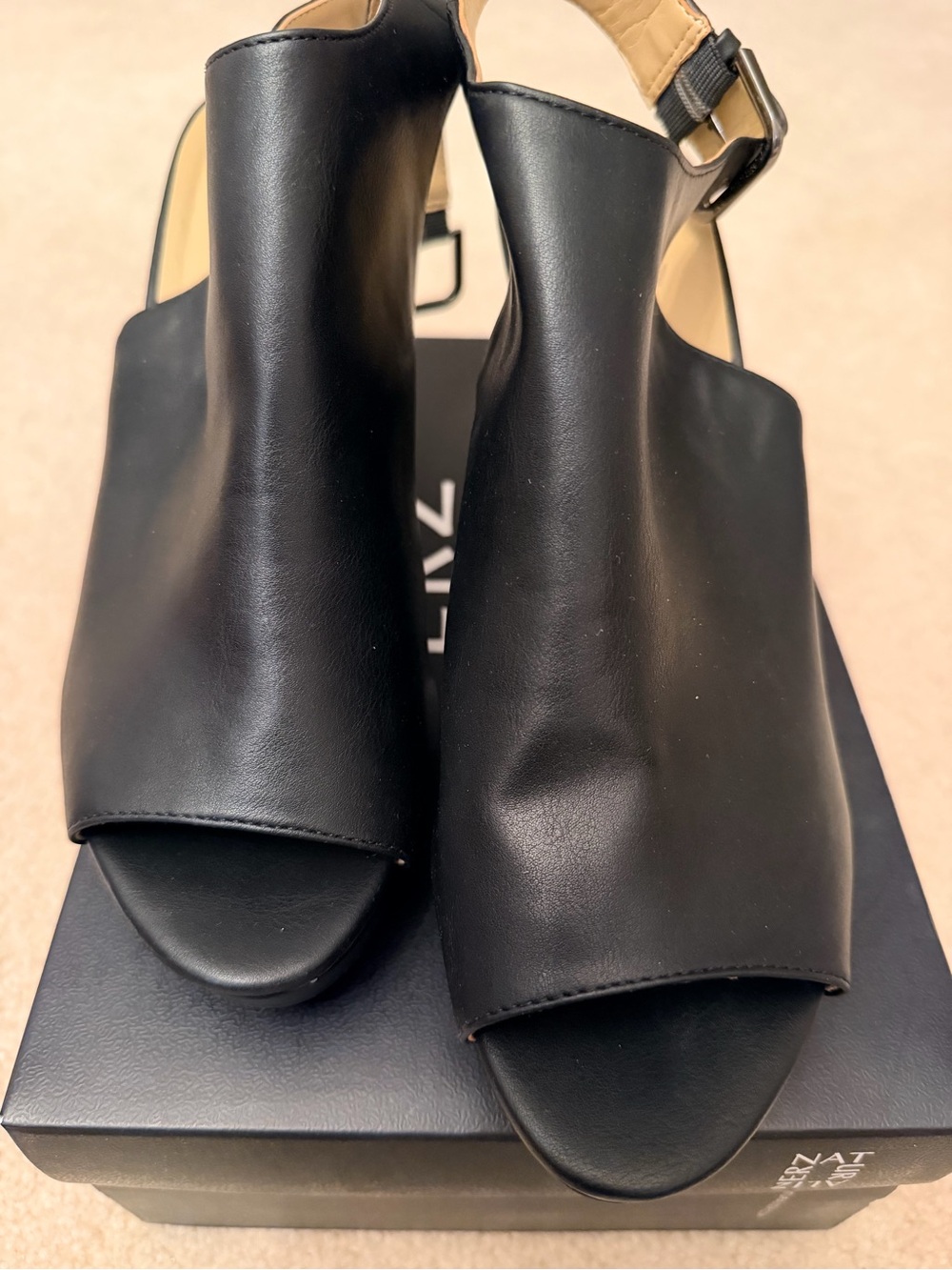 Brand New - Black Open-Toe Slingback Leather Heels